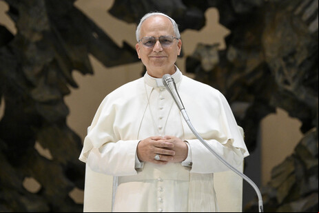 Papa Leão XIV durante encontro com clérigos da Diocese de Roma
