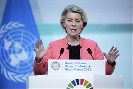 Ursula von der Leyen durante evento da ONU em Nice, na França