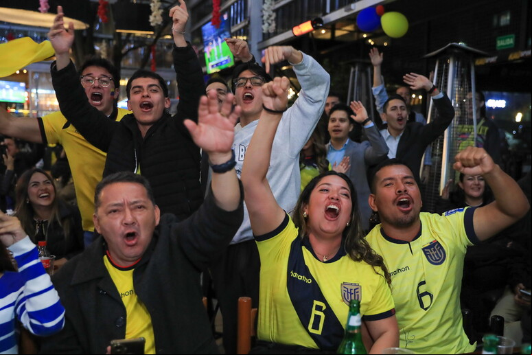Torcedores do Equador celebrando a classificação para a Copa do Mundo de 2026 © ANSA/EPA